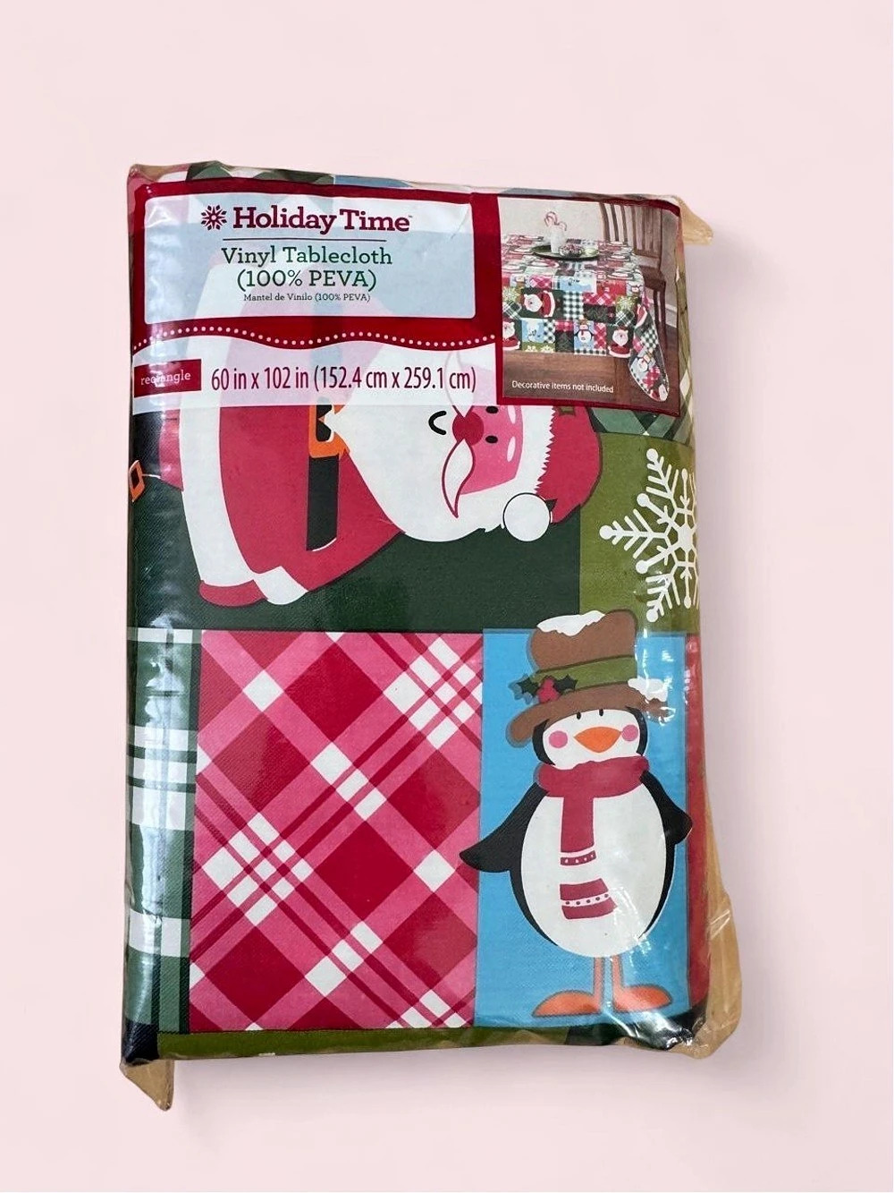 Holiday Time Vinyl Tablecloth Red & Green Plaid NWT